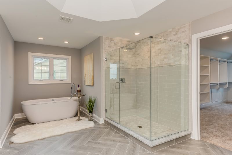Open Layout Shower with Stone Flooring